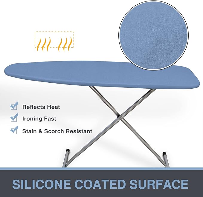 Ironing Board Cover and Pad, Small Size 13x43, 12x42, Thick Padding, Elastic Edge, Silicone Coated, Adjustable Fastener, Heavy Duty Padded Iron Board Covers (Blue, 13" x 43")