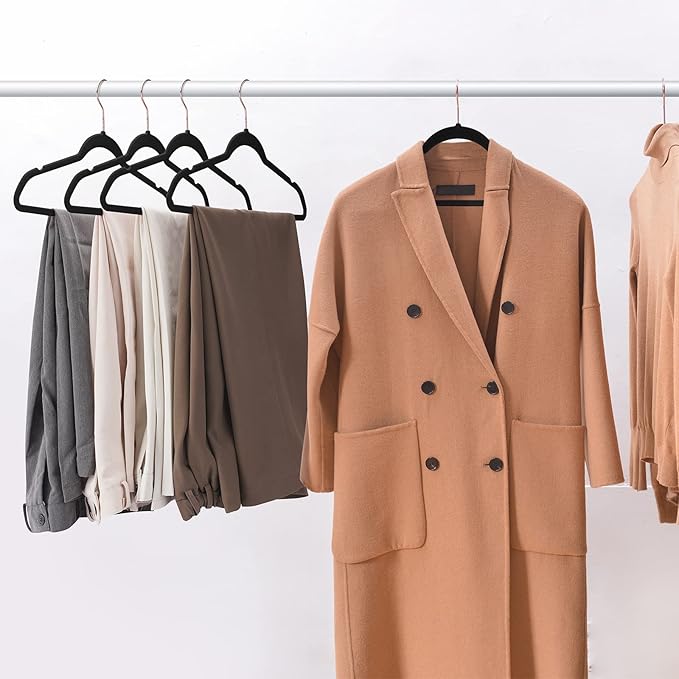 Black Velvet Hangers 50 Pack, Premium Felt Hangers,Non Slip Hanger with 360 Rotating Hook,Heavy Duty for Coat,Shirt,Pants