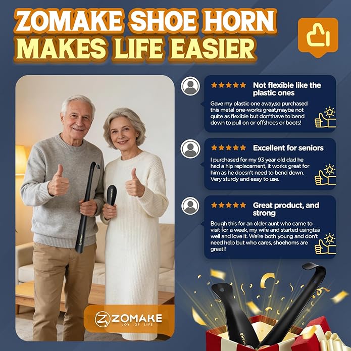 ZOMAKE Shoe Horn Long Handle for Seniors Men Women,16.5" Metal Long Shoehorn for Boots Shoe Spoon Helper