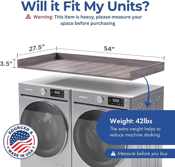 OfficeSimpli Washer Dryer Countertop, Made in USA, Non-Slip Pads, Laundry Room Wood Topper, Washer Dryer Cover for Top, Laundry Countertop, Laminate Finish (Iconic Maple, Standard (27.5" x 54"))