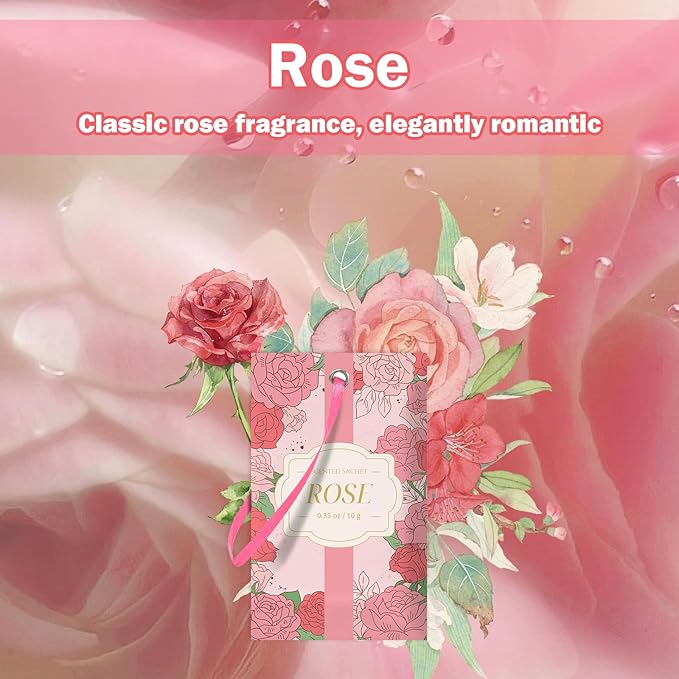 SCENTORINI Scented Sachets for Drawers and Closets, Rose Scent 14 Pack, Long-Lasting Sachets Bags, Closet Freshener Sachet for Drawers, Suitcases, Handbags, Wardrobe Freshener