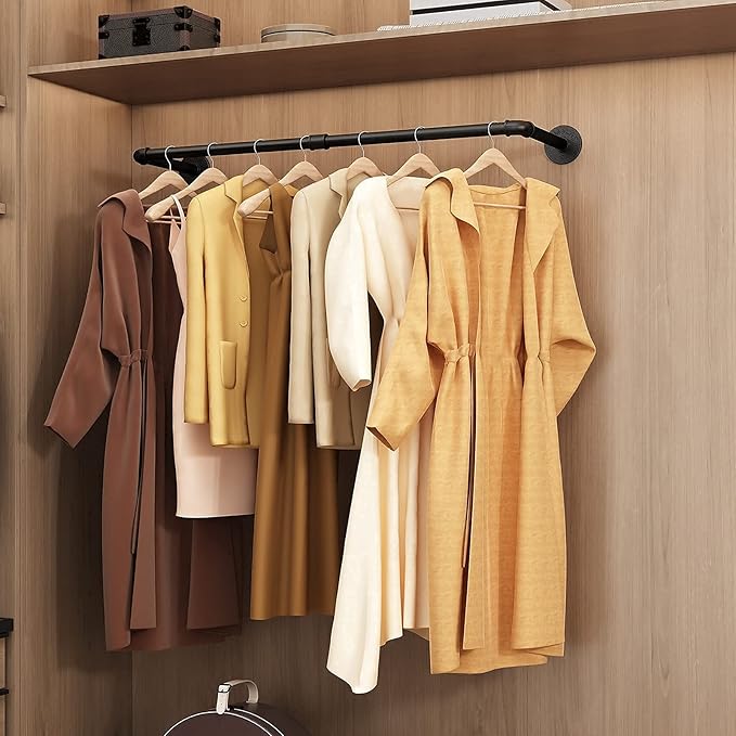 Wall Mounted Clothes Rack 38.4in, Industrial Pipe Wall Mount Clothing Rack, Heavy Duty Iron Garment Racks, Space Saver Multi-purpose Hanging Rod for Laundry Room, Closet Storage, 1 Pack