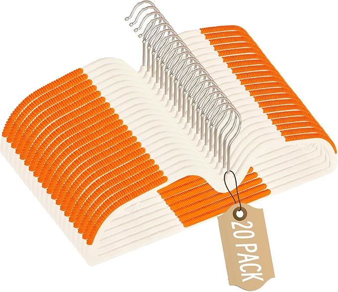 20Pack Short Neck Plastic Hangers, Heavy Duty Clothes Hangers Pants Hangers Non Slip 360° Swivel Hook, Space Saving Closet Organizer for Shirts, Coats, Pants(Orange)