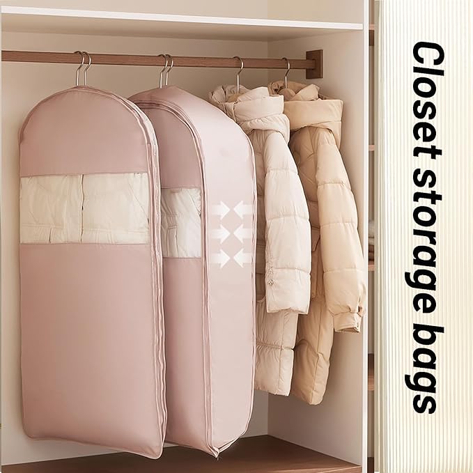 Space Saving Hanging Compression Garment Bag with Zipper for Closet Storage, Hanging Clothes Storage Bag, Garment Covers for Coats and Down Jackets, Pnik, L