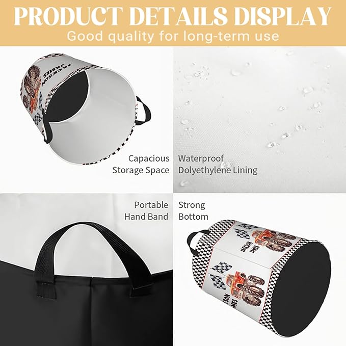 Personalized Truck Laundry Basket, Custom Laundry Hamper With Name Gifts For Kids Baby Adults, Collapsible Dirty Clothes Storage Organizer With Handles S 16.5 X 13.8in