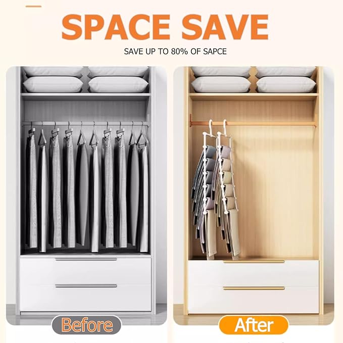 SEVEN LUCKY LIGHT Pants Hangers Space Saving Up to 80%,2 Packs Cloud Ladder Pants Hangers for 12+ Pants Leggings Scarves Ties Dorm Room Essentials Closet Organizers and Storage Hangers for Clothes