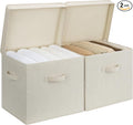 StorageWorks Fabric Storage Bins with Lids, Stackable Closet Storage Boxes with Handles, Decorative Storage Organizers, 15" x11¼x12½, Beige, 2-Pack