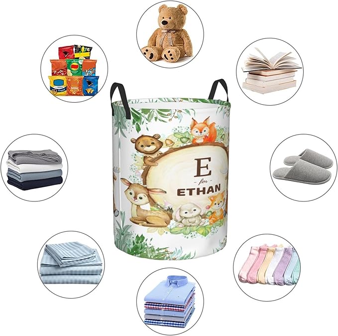 Personalized Animals Laundry Basket For Baby Kids Boys Girls Adult Custom Hamper Basket With Name For Bathroom Bedrooms Collapsible Baby Dirty Clothes Hamper With Handles