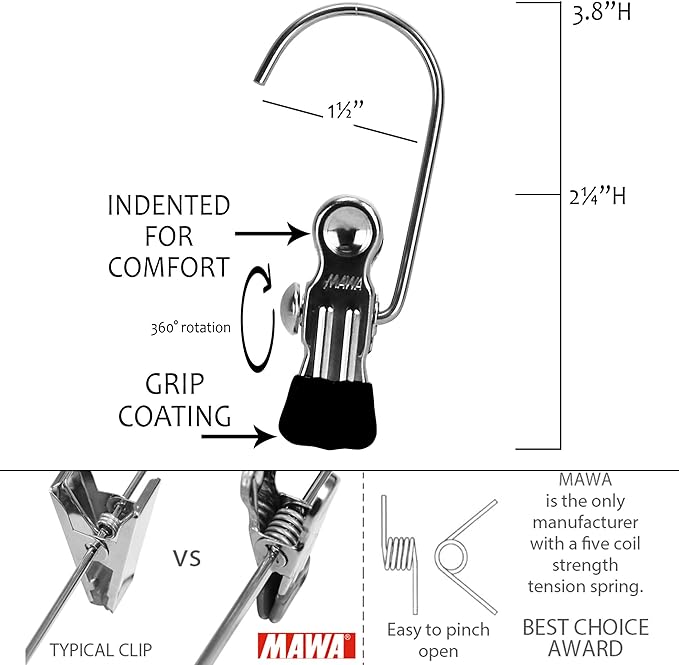 Mawa by Reston Lloyd Accessory Portable Non-Slip Semi Round Single Hook Hanging Clothes Pins/Clips for Laundry or Travel, Style K/1, Set of 5, Black