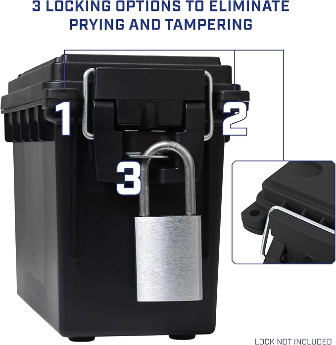 Sheffield 12790 2-Pack Ammo Storage Box, Stackable .30 Cal Field Boxes, Water and Dust Resistant, Lockable Storage Box with Handle, Secures Hunting Gear, Supplies, and Bullets, Made in USA, Black