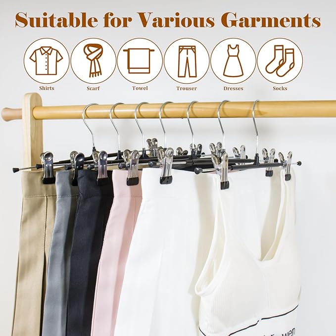 Pants Hangers with Clips, 20 Pack 11.6 inch Heavy Duty Metal Hangers, Adjustable Skirt Hangers for Women, Space Saving Non-Slip for Pants,Socks,Jeans and Skirts