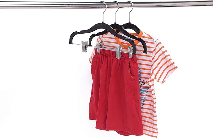 Quality Kids Children's Plastic Non Velvet Non-Flocked Thin Compact Shirt and Skirt/Pant Bundle Coat Hangers with Metal Clips for Skirts Pants Blouses 360° Swivel Hook, Jacket, Shirt, Pants,