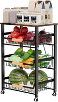 Fruit Vegetable Basket for Kitchen,4 Tier Pantry Organizers and Storage,Snack Organizer for Countertop,Pantry Cart,Metal Wire Storage Shelf Organizer Baskets for Kitchen, Pantry, Bathroom