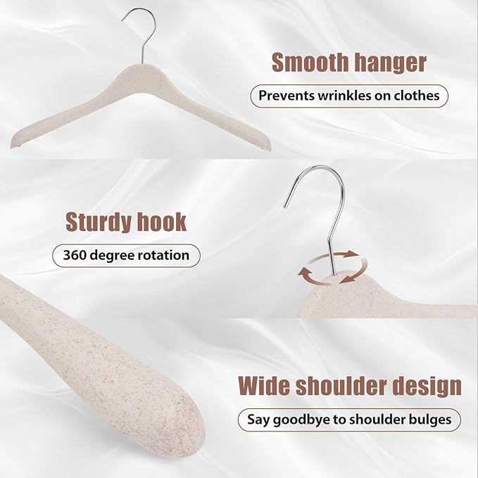 VWV Heavy-Duty Plastic Hangers, 16.9-inch Stylish Wide Shoulder Plastic Hangers with 360° Swiveling Hooks and a Smooth Finish. Suitable for Sweaters, Jackets, Suits, and Shirts.(16-Pack)
