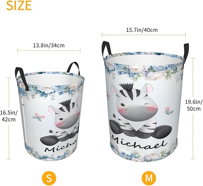Personalized Zebra Laundry Basket For Baby Kids Boys Girls Adult Custom Hamper Basket With Name For Bathroom Bedrooms Collapsible Baby Laundry Basket, Dirty Clothes Hamper With Handles