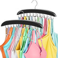2 Pack Bra Organizer for Closet, 360° Rotating Bra Hanger Space Saving w/20 Foldable Metal Hooks, Tank Top Hanger Closet Organizers and Storage for Camisoles/Tank Tops/Bras/Belts/Scarves Black