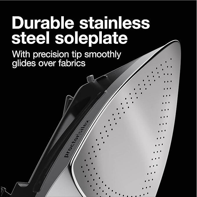 Proctor Silex Steam Iron for Clothes with Durable Stainless Steel Soleplate, 1500 Watts, 8’ Retractable Cord, 3-Way Auto Shutoff, Anti-Drip, Gray and Black (14250) (Pack of 2)