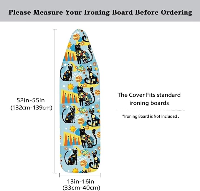 Black Cat Ironing Board Covers with Elastic Edge Non Stick Scorch Padded Ironing Board Covers Stain Resistant Hook and Loop Design Easy to Install
