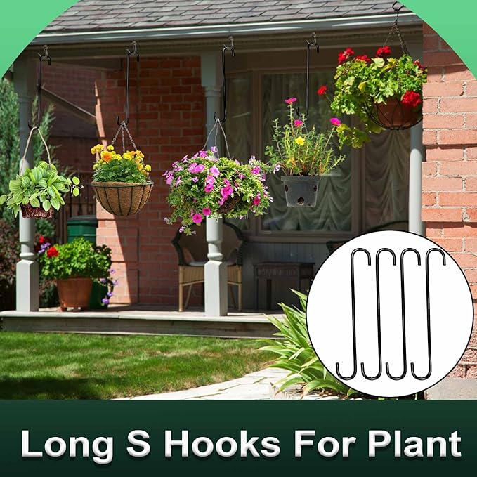 8 Pack 14 Inch Extra Large S Hooks -Heavy Duty Long S Hooks for Hanging Plant,S Hook for Tree Branch,Bird Feeder,Pots and Pans Closet Garden Pergola Indoor Outdoor X-Large