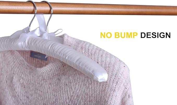 Amber Home 5 Pack 17 Inch Large White Satin Padded Hangers for Women Clothing, Anti Slip Cushioned for Sweaters, Silk Fancy Dress for Wedding, Delicate Cashmere