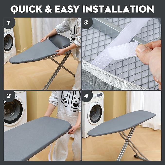 Ironing Board Cover and Pad, Standard Size 15x54 inch, Silver Coated 4 Layers Ironing Board Cover with Elasticized Edges, Extra Thick Padding, Easy Fit, Scorch Resistant - Gray