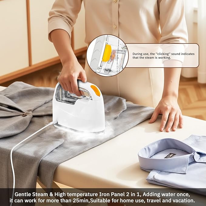 2-in-1 Steam Iron & Garment Steamer for Clothes, 0.78oz/min Powerful Steam, 35dB Quiet, 30s Heat Up, Ceramic Plate (280°F), 360° Rotation, 250ml Tank, Portable for Home Travel (New Model)