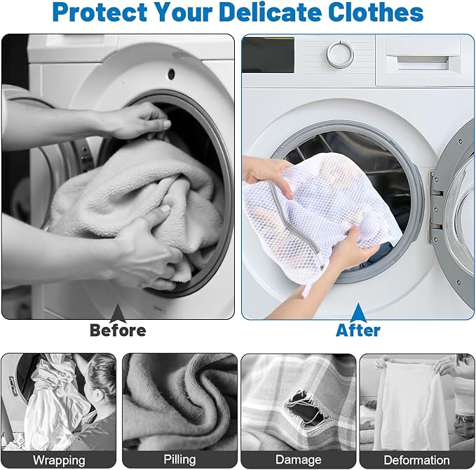 6-Pack Durable Honeycomb Mesh Laundry Bags for Delicates - 12x16 Inches Lingerie Bags for Washing Delicates with Sturdy Zippers, Protect Clothes in Washing Machine for Home, College & Dorm (Medium)