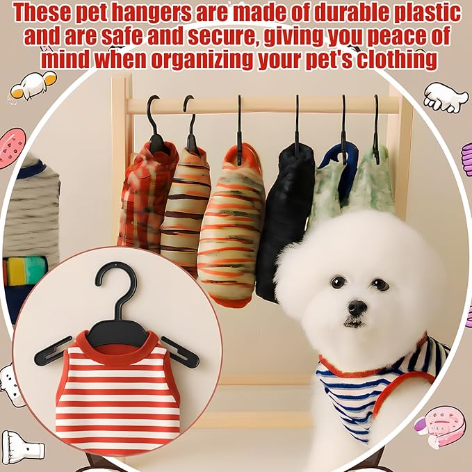 48 Pcs Dog Clothes Hangers 7 Inch Wide Non-Slip Plastic Pet Clothes Hangers Pet Clothing Holder Coat Hanger for Small Dog Cat Puppy Chihuahuas(Black)