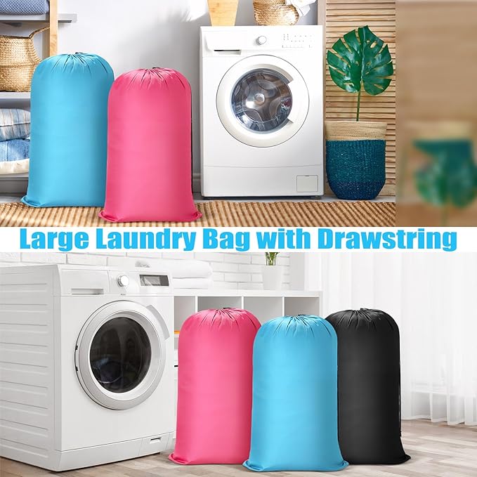 Nuogo 20 Pcs Laundry Bag Washable Travel Laundry Bags with Drawstring Lock Closure Large Heavy Duty for Camping Tent Blankets Dirty Clothes Yarn Fabric Storage, Multi Use(Black, Blue, Pink)
