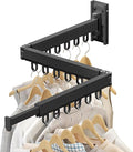 Wall Mounted Clothes Drying Rack, Collapsible Laundry Drying Rack, Retractable Foldable Drying Rack Clothing for Hanging Clothes,Black-Rings