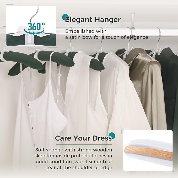 JS HANGER Padded Hangers - 17 Inch Extra Large Heavy Duty Canvas Covered Coat Hangers No Shoulder Bump for Women Clothes, Sweaters, Dresses, Clothing, Weddings, Lingerie Pack of 10, Dark Green