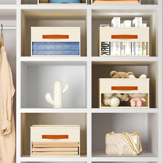 Drawer Organizers and Storage - 6 Pack Foldable Pants Organizer with Clear Window & Handles, Fabric Closet Organizer for Clothes, Jeans, Sweaters, Towels, T-shirt, Scarf (Beige)