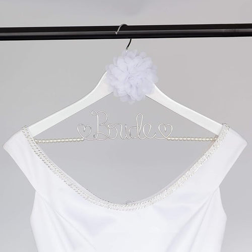 Bride to Be Wedding Dress Hanger Wooden and Wire Hangers for Brides Gowns, Dresses (White with Pearl Strand and Flower)