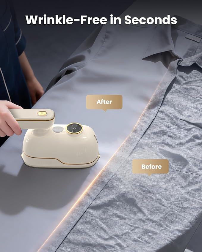 Travel Steamer Iron for Clothes, Portable Handheld Garment Steamer with 6 Smart Modes, Strong Penetrating Steam, 180° Rotatable Handle, 150ml Large Tank for Home & Travel (White)