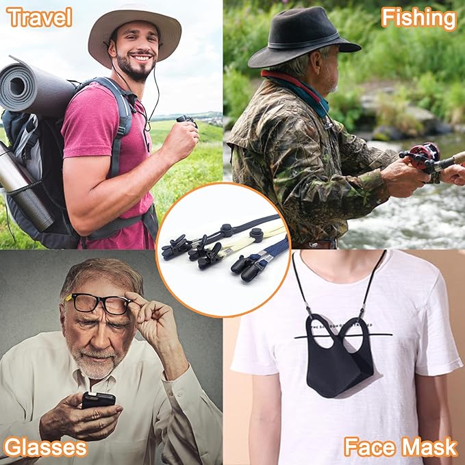 5 Pieces Adjustable Hat Strap Clips Windproof Anti-Loss Cap Strap Clips Hat Chin Cord for Travel, Golfing, Fishing