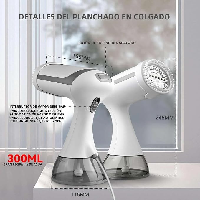 Handheld Garment Steamer with Brush Attachment, Portable Clothes Steamer