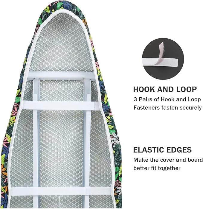 Ironing Board Cover and Pad Standard Size 15 x 54,3 Pairs of Hook and Loop Fastener Straps,Elastic Edges,2 Layers Ironing Board Cover with Thick Padding (C Pattern)