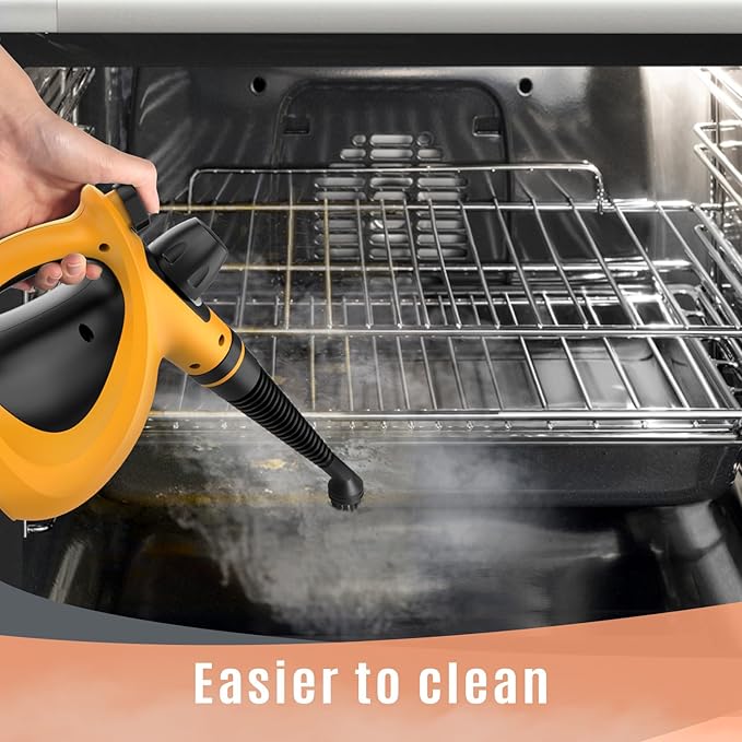 Pressurized Handheld Multi-Surface Natural Steam Cleaner with 12 pcs Accessories, Multi-Purpose Steamer for Home Use, Steamer for Cleaning Floor, Upholstery, Grout and Car (Orange)
