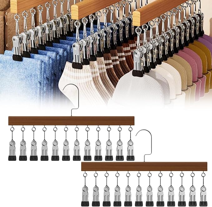 Closet Organizer with 12 Clips, 360° Rotating Pants Hangers for Jeans Leggings Skirts, Space Saving Hanging Storage for Scarves Hats Ties Socks, Multi-Purpose Rack for Bedroom Closet Wardrobe (B*2)