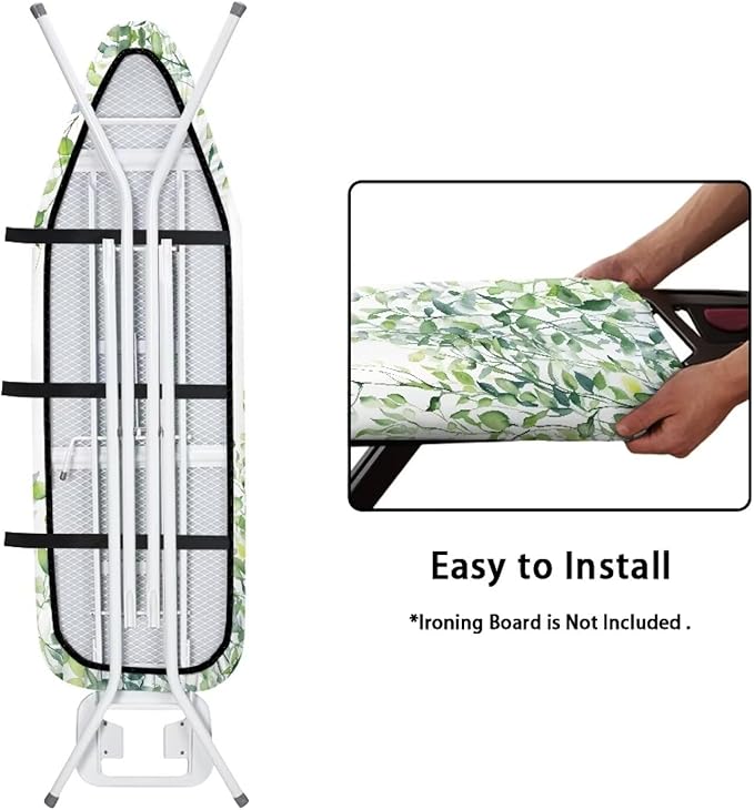 Green Leaves Ironing Board Cover and Pad Standard Full Size Iron Covers with Hook and Loop with Elastic Edge Scorch and Stain Resistant Thick Padding