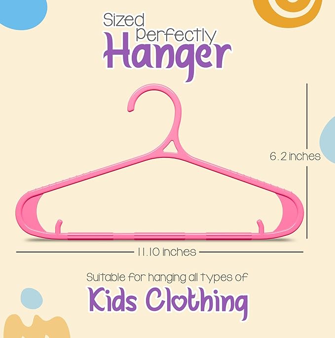 Utopia Home Kids Hangers 20 Pack - 11 Inch Plastic Baby Hangers for Closet - Childrens Hanger for Clothes & Infant Hanger for Closet - Non-Slip Shoulder Grooves, Strap Hooks & Pants Bar (Pink)