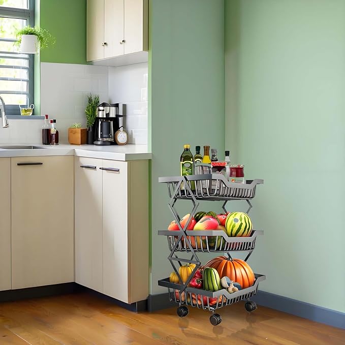 Rolling Kitchen Cart Utility Storage Stand with Wheels for Bathroom Laundry Room, Toilet, Snack & Fruit Basket for Small Spaces Organizers, Shelf 3 Tiers