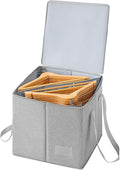 Qozary Clothes Hanger Organizer Bag-Rigid Hanger Storage Containers with Lid for Dustproof, Large Hanger Holder, Sturdy Caddy Organizer Box with Handle (Gray, Large Height 17 in for Wooden Hangers)