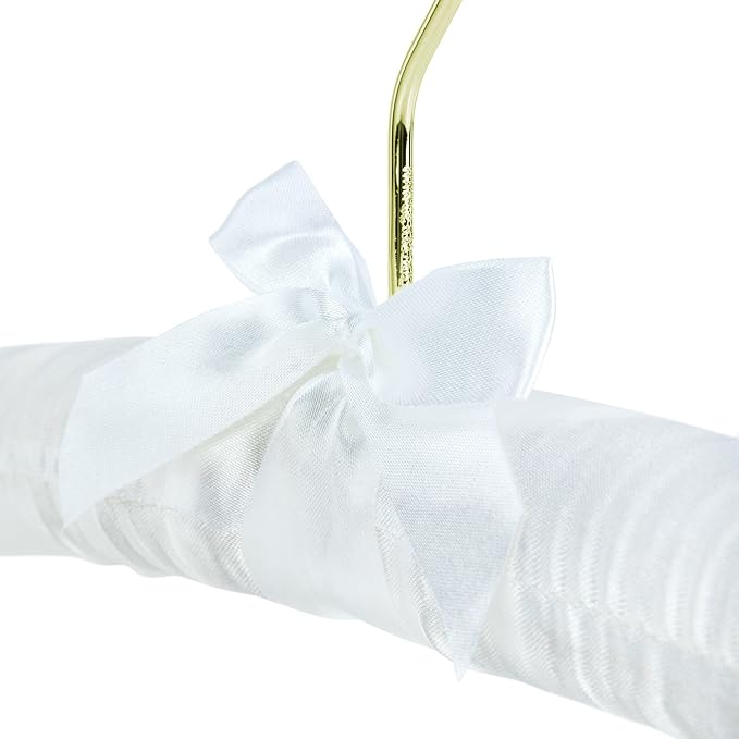 HANGERWORLD 5 Pack of White Satin Padded Hangers, 17inch Bridesmaid Bridal Bride Hanger for Wedding