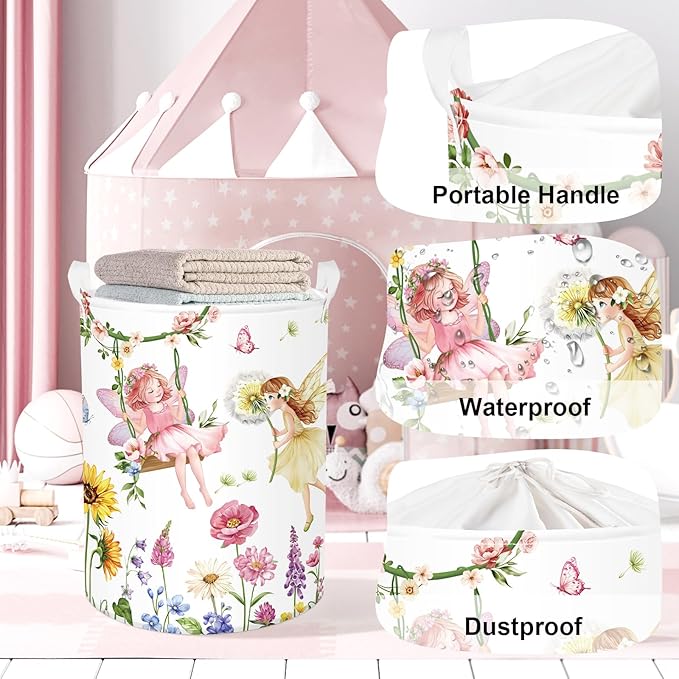 Fantasy Princess Laundry Hamper Colorful Large Storage Basket Collapsible Parents Organizer Kids Toy Clothes Bins for Bedroom, Bathroom, Fairy, 63L