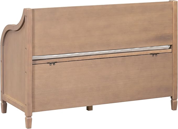 42" Rustic Multifunctional Storage Bench Entryway Bench with Safety Hinge, Removable Seat Cushion and Hidden Storage Space, Home Collection for Hallway Entryway Living Room Mudroom (Brown)