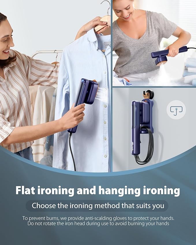 110-240V Travel Steamer for Clothes, 1100W Portable 2-in-1 Steamer ＆ Iron 2 In 1 Handheld Garment Steamer Iron, Large Ceramic Heat Panel for Home & Global & Europe Traveling