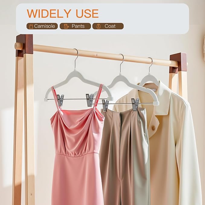 Flottian 36 Pack White Velvet Pants Hanger,Velvet Hangers with Clips Adjustable,Space-Saving Slim Flocked Hanger,Heavy Duty Non Slip Hangers for Skirts,Coats,Pants,Dress