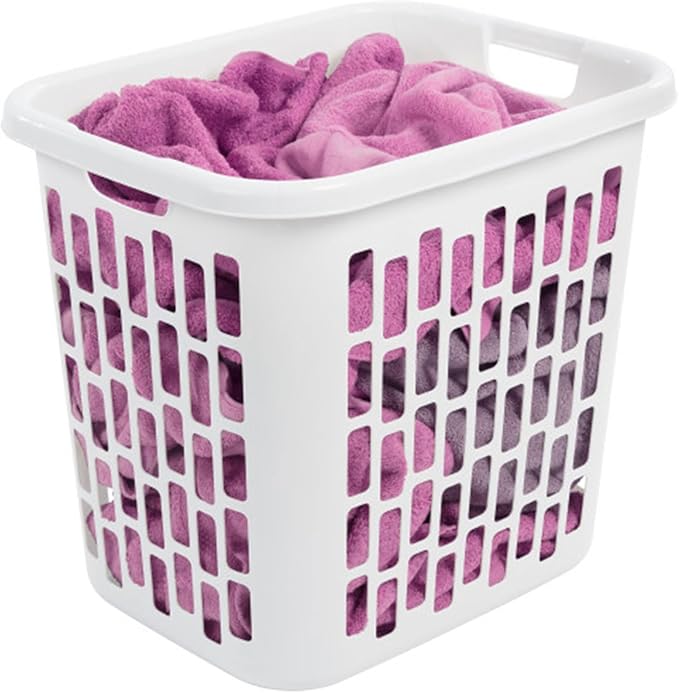 Sterilite Ultra Easy Carry Plastic Dirty Clothes Laundry Basket Hamper with Integrated Handles and Ventilation Holes, White (12 Pack)