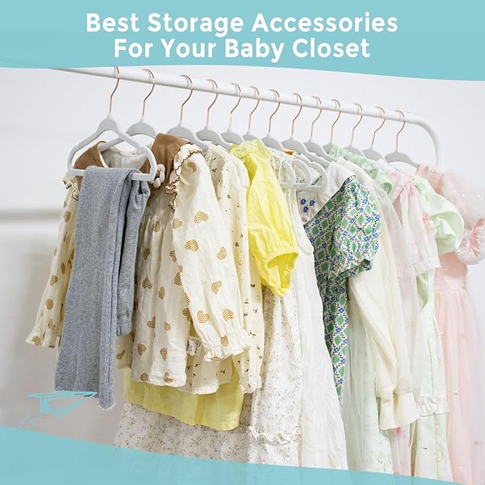 14 Inch Velvet Kids Hangers 30 Pack - Ultra Durable Non Slip Felt Hanger for Big Kids & Preteens- Slim Space-Saving Children's Closet Hangers for Heavy Clothes with 10 Hanger Clips - White